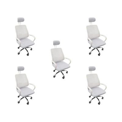 Kit 5 Cadeiras Escritório Diretor Tela Mesh Encosto De Cabeça Branco