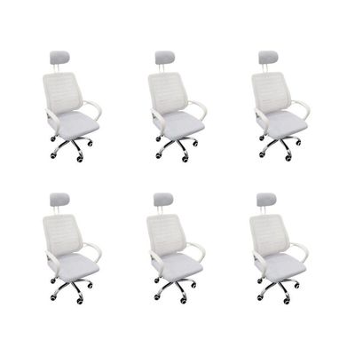 Kit 6 Cadeiras Escritório Diretor Tela Mesh Encosto De Cabeça Branco