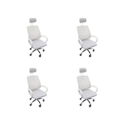 Kit 4 Cadeiras Escritório Diretor Tela Mesh Encosto De Cabeça Branco
