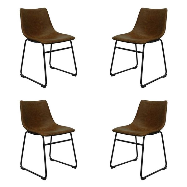 Kit 4 Cadeiras Decorativas Marquezine Sala de Jantar PU Base Aço Marrom/Preto G56 - Gran Belo