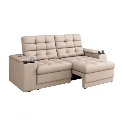 Sofá Confort Premium 1,70m Assento Retrátil-reclinável Porta Copos E Usb Suede Areia - X Sofas