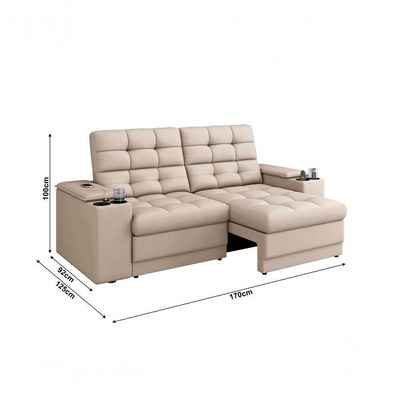 Sofá Confort Premium 1,70m Assento Retrátil-reclinável Porta Copos E Usb Suede Areia - X Sofas