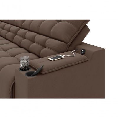Sofá Connect Premium 2,00m Assento Retrátil-reclinável Com Porta Copos E Entrada Usb Suede Marrom