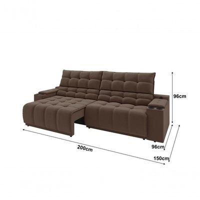 Sofá Connect Premium 2,00m Assento Retrátil-reclinável Com Porta Copos E Entrada Usb Suede Marrom
