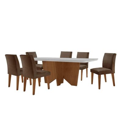 Sala De Jantar Mesa Evora C/ 6 Cad Grecia Rufato Vel. Marrom