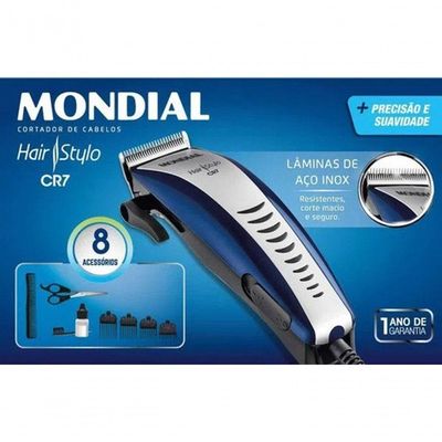 Cortar De Cabelo Mondial CR07 4 Níveis De Altura Azul Prata 110V
