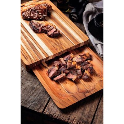 Kit Tábua Bandeja Churrasco Tramontina Em Madeira Teca Fsc Com Acabamento Em óleo Mineral