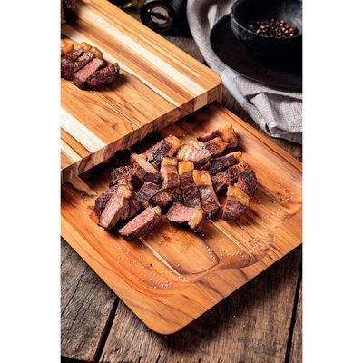 Kit Tábua Bandeja Churrasco Tramontina Em Madeira Teca Fsc Com Acabamento Em óleo Mineral