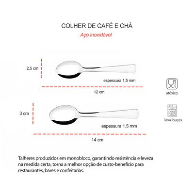 Colher de Cafe e Cha Jogo Colheres Inox Restaurante Kit Toronto
