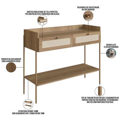 Aparador Para Sala de Estar 2 Gavetas Industrial Indy A03 Hanover Dourado - Lyam Decor