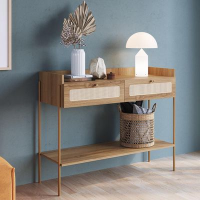 Aparador Para Sala de Estar 2 Gavetas Industrial Indy A03 Hanover Dourado - Lyam Decor