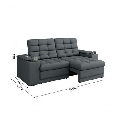 Sofá Confort Premium 2,05m Assento Retrátil-reclinável Porta Copos E Usb Suede Cinza - X Sofas