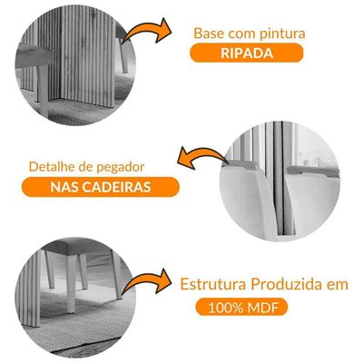 Mesa Olímpia 120cm Mdf Vidro Canto Copo Com 4 Cadeiras