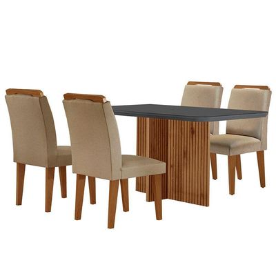 Mesa Olímpia 120cm Mdf Vidro Canto Copo Com 4 Cadeiras