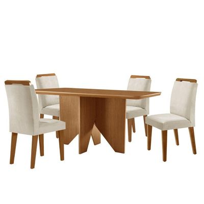 Mesa Evora 120 Mdf Com 4 Cadeiras Athenas Veludo Creme-naturalle-naturalle