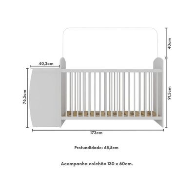 Berço Cômoda Com Colchão Incluso Colinho De Mãe Multimóveis Branco Azul
