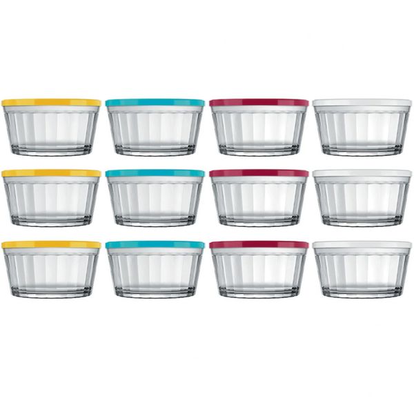 Conjunto de Tigelas Copo Americano em Vidro e Plástico 600 ml 12 Peças Transparente com Colorido