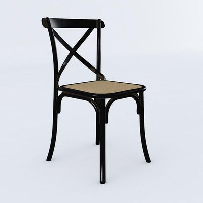 Kit 10 Cadeiras Jantar Cross Katrina Preta Assento Corano Bege Aço Iron Wood Bege