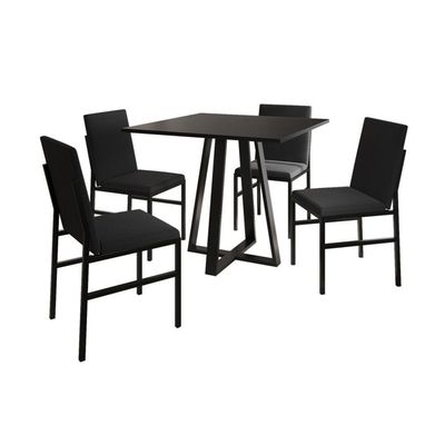 Conjunto De Jantar Mesa Mônaco 90cm Tampo Preto Com 4 Cadeiras Estofadas Preto