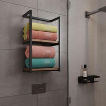 Toalheiro Para Banheiro Estilo Industrial Sahy Preto E Prateleira Imbuia Preto