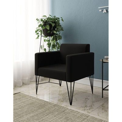 Poltrona Decorativa Turim Pés Hairpin Preto Tecido Suede Preto