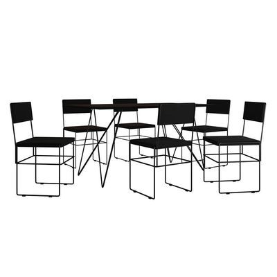 Mesa Jantar Retangular Industrial Trama 1,50x0,90m Preta Com 6 Cadeiras Estofadas Pretas Vitória Preto