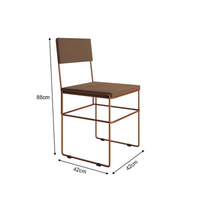 Mesa Jantar Industrial Trama 1,40x0,80m Amêndoa Com 4 Cadeiras Estofadas Vitória Marrom E Cobre Marrom