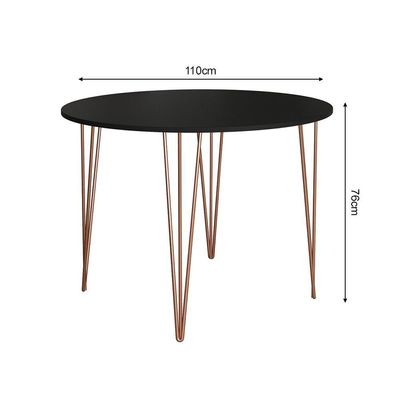 Mesa Com 4 Cadeiras Katrina Cobre Elen Hairpin 110cm Jantar Preta Base Cobre Marrom