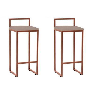 Kit 2 Banquetas Bistrô Alta Industriais Em Aço Dori Cobre Assento Suede Bege Marrom