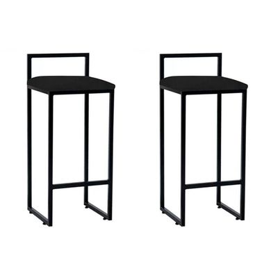 Kit 2 Banquetas Alta Industrial Premium Bar Cozinha Bistrô Aço Dori Preta Assento Suede Preto