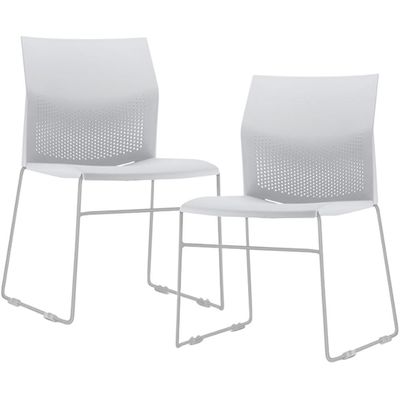 Kit 02 Cadeiras Empilhável Fixa Link F02 Base Aço Cinza Branco - Lyam Decor