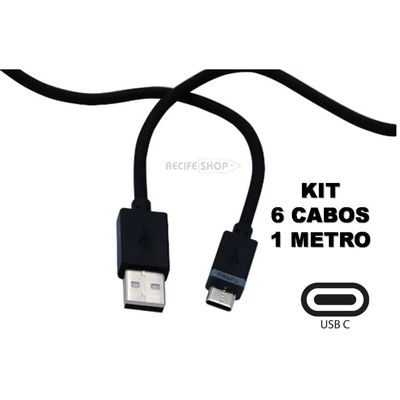 Kit 6 Cabos USB Tipo C 1 Metro Praticidade Alta Performance