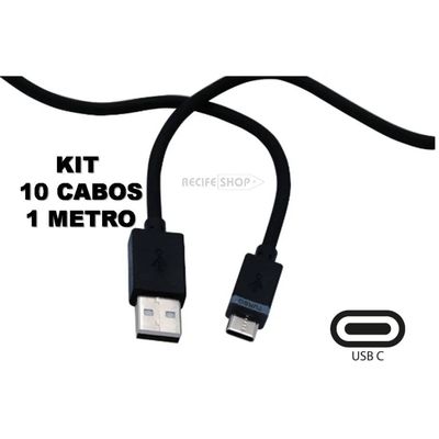 Kit 2 Cabos USB Tipo C 1 Metro Alta Velocidade e Durabilidade