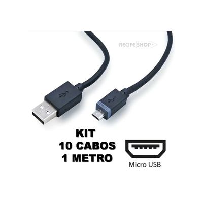 Mega Combo 10 Cabos USB Tipo V8  Resistência Desempenho Superior