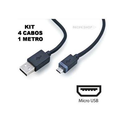 Kit com 4 Cabos USB Tipo V8 - Rápido, Resistente e Versátil