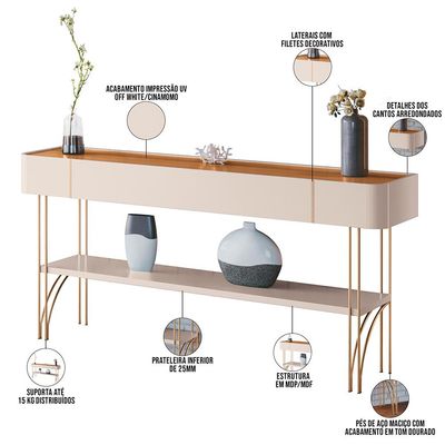 Aparador Decorativo Industrial Sala de Estar Jantar La Vie B01 Off White Cinamomo - Lyam Decor