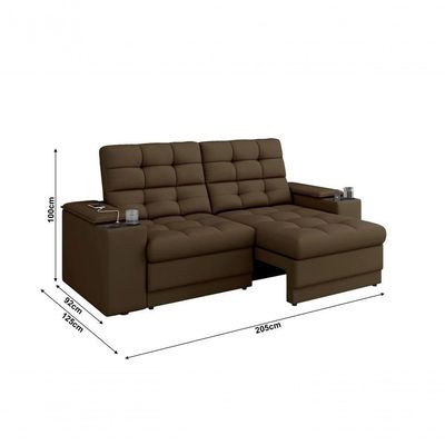 Sofá Confort Premium 2,05m Assento Retrátil-reclinável Porta Copos E Usb Suede Marrom - X Sofas
