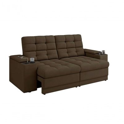 Sofá Confort Premium 2,05m Assento Retrátil-reclinável Porta Copos E Usb Suede Marrom - X Sofas