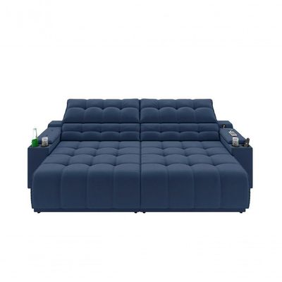 Sofá Connect Premium 2,00m Assento Retrátil-reclinável Com Porta Copos E Entrada Usb Suede Azul