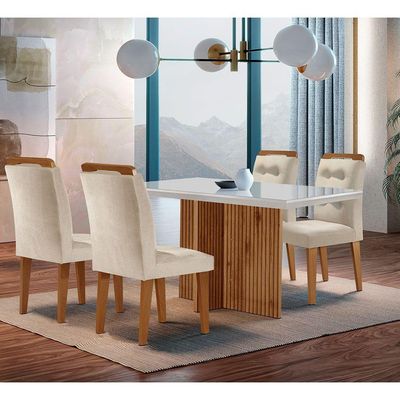 Sala De Jantar Mesa + 4 Cadeiras Creme Off White E Imbuia