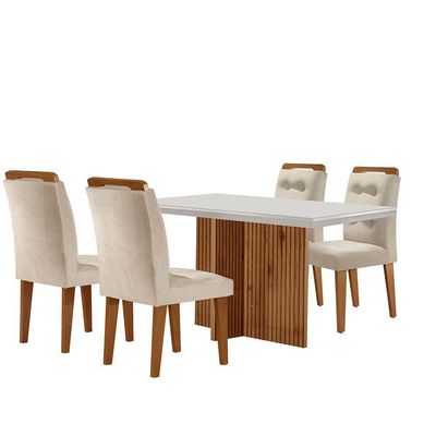 Sala De Jantar Mesa + 4 Cadeiras Creme Off White E Imbuia