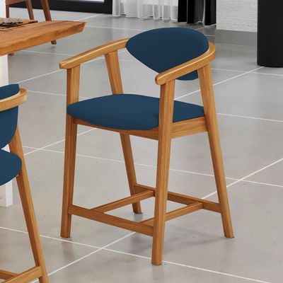 Banqueta Baixa Para Cozinha Sala de Jantar Bancada Cecília L02 Suede Azul Marinho - Lyam Decor
