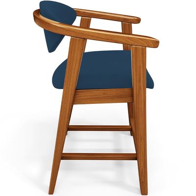 Banqueta Baixa Para Cozinha Sala de Jantar Bancada Cecília L02 Suede Azul Marinho - Lyam Decor