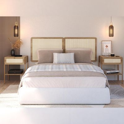Cabeceira Casal Queen 160cm e 2 Mesas Laterais 1 Gaveta Industrial Indy A03 Hanover - Lyam Decor
