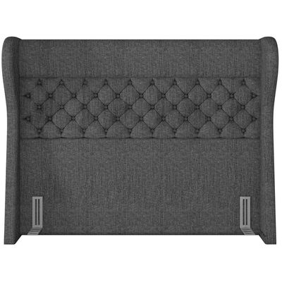 Kit Cabeceira Cama Box Casal 160 cm Madrid com Puff Recamier Santorini Linho Chumbo - Lyam Decor
