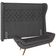 Kit Cabeceira Cama Box Casal 160 cm Madrid com Puff Recamier Santorini Linho Chumbo - Lyam Decor
