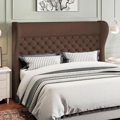 Kit Cabeceira Cama Box Casal 140 cm Madrid com Puff Recamier Santorini Veludo Marrom - Lyam Decor