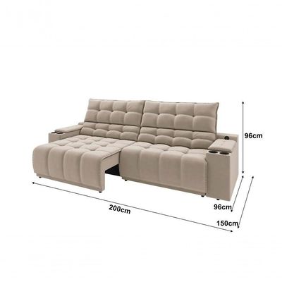 Sofá Connect Premium 2,00m Assento Retrátil-reclinável Com Porta Copos E Entrada Usb Suede Areia