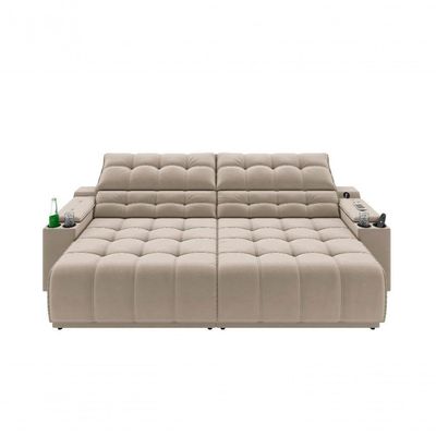 Sofá Connect Premium 2,00m Assento Retrátil-reclinável Com Porta Copos E Entrada Usb Suede Areia