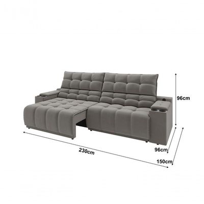 Sofá Connect Premium 2,30m Assento Retrátil-reclinável Com Porta Copos E Entrada Usb Suede Cinza